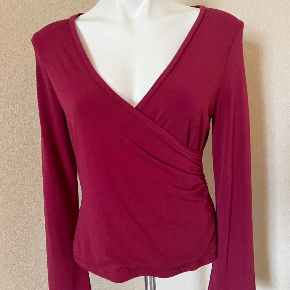 Express Wine Colored Silky Wrap Front Top - Size L
